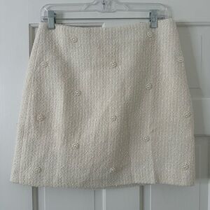 LOFT Cream Textured A-Line Skirt with Pearl Embellishments
